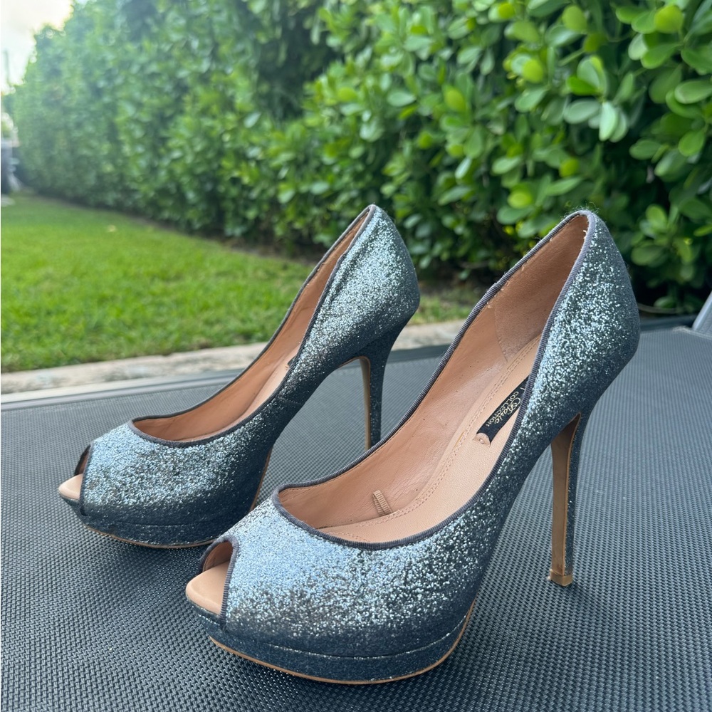 Sparkling silver high heels sandals